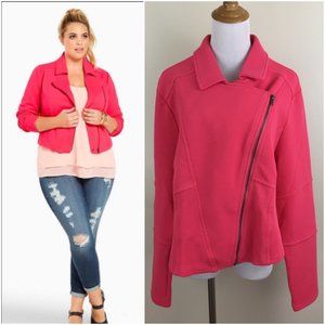 NWT TORRID Bright Dark Pink Textured Asymmetric Zipper Moto Jacket